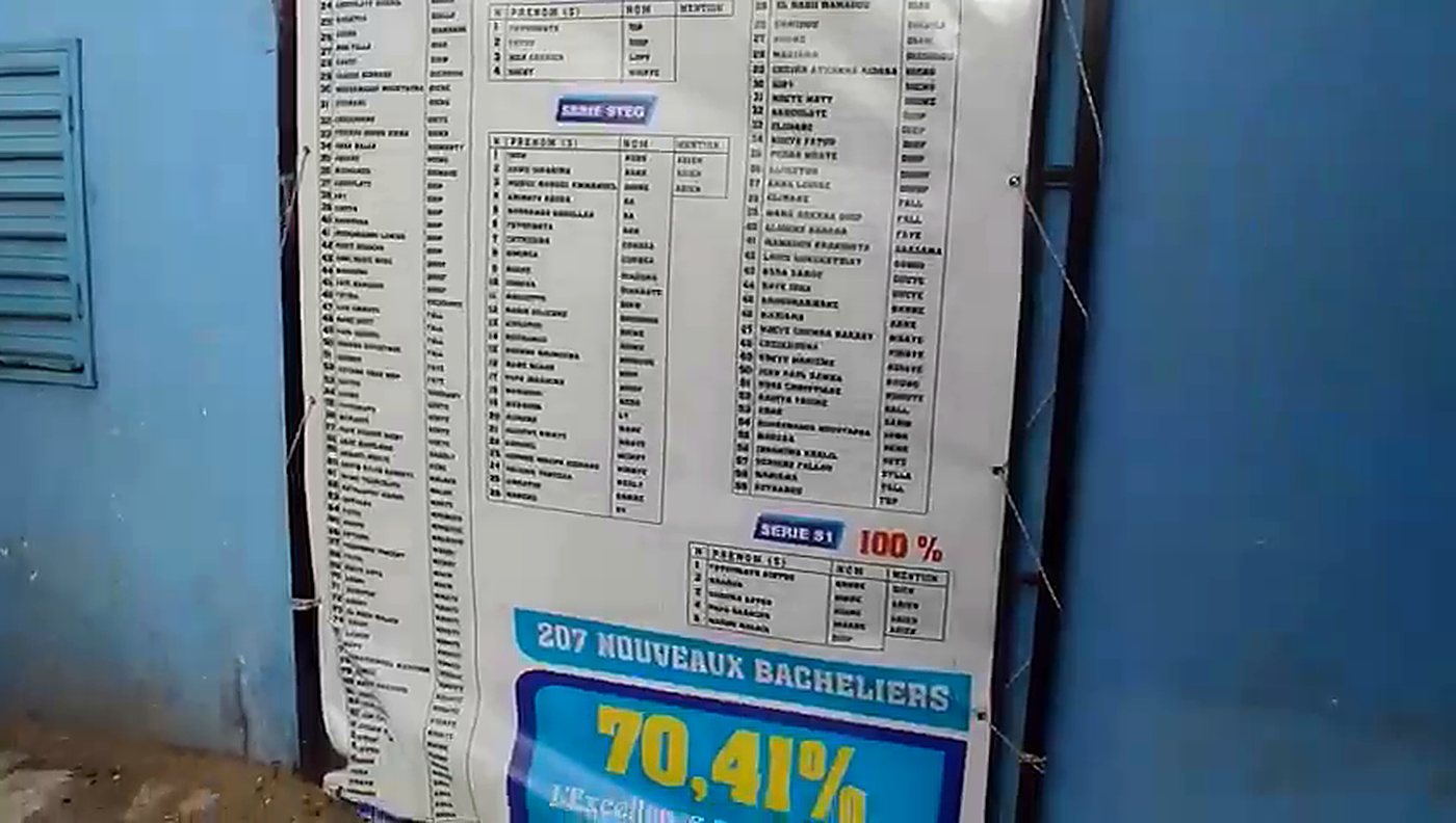 Liste des admis affichée sur le mur de l'établissement